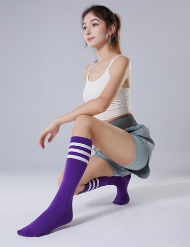 Joulli Women's Knee High Stripe Socks - 1 Pair Purple - Outdoor Sport Socks