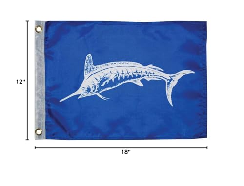 12x18 White Marlin Fishing Flag Nylon Water-Repellent Boat Flag - Taylor Made