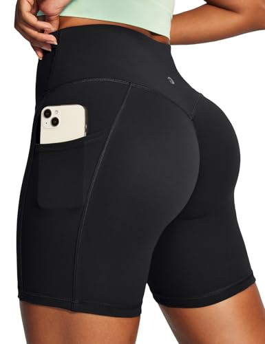 IUGA Black Medium Butt Lifting Biker Shorts with Pockets Tummy Control