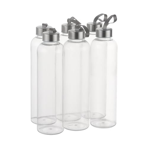 Novelinks 6 Pack 27oz Clear Reusable Water Bottles with Airtight Lids