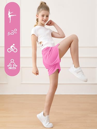 Resinta Girls Athletic Mesh Shorts - 4 Pack, Black, Gray, Blue, Pink, Age 8-10 Years