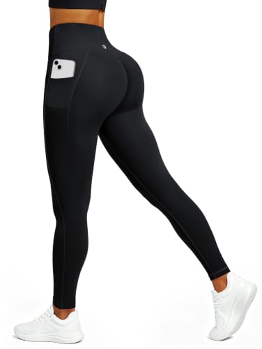Medium Black Scrunch Butt Lifting Leggings with Pockets for Women Workout Yoga Pants