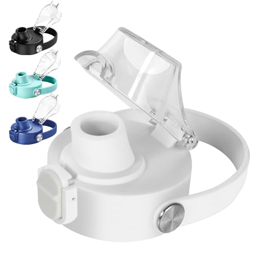 White Flip Top Replacement Lid for Hydro Flask Wide Mouth Bottles - Button Lock & Soft Handle
