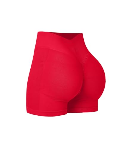 Women Workout Shorts V Back Scrunch Gym Yoga Biker Shorts Large Red
