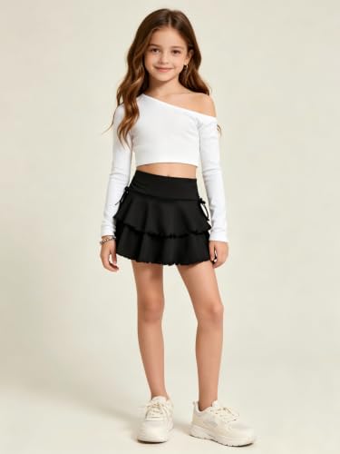 Girls Mini Skirt with Built-in Shorts - 11 Years, Plain Black - Cute & Comfortable