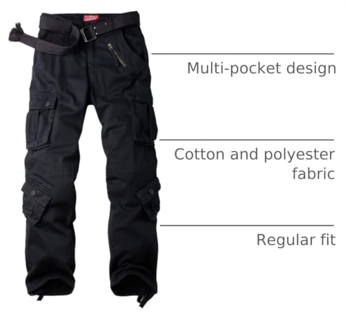 Women's Cotton Military Cargo Work Pants with 8 Pockets - Black, Size 2