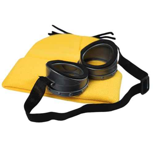 Happy Hippo Adult Costume Set, Yellow Beanie Hat, Black Gloves and Silver Goggles, Unisex