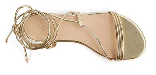 Party Women's Lace Up Flat Sandals Tie Up Open Toe Ankle Strap Shoes - Gold 8