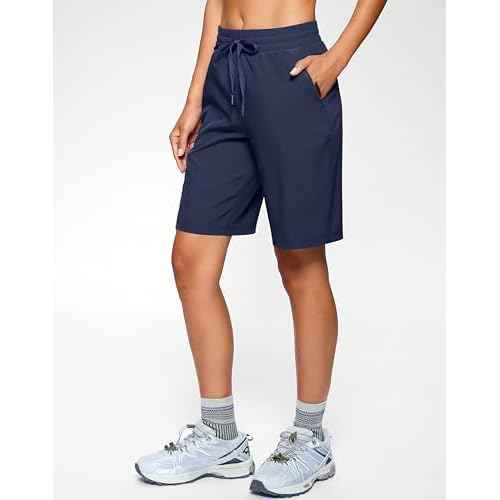 SANTINY Women's 7''/ 9'' Hiking Shorts with 3 Zipper Pockets Lightweight Quick Dry Long Athletic Golf Shorts for Women Casual