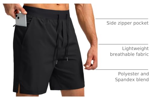 Men's Athletic Running Shorts with Zipper Pockets 9/7/5 Inch Inseam Large Black - Soothfeel