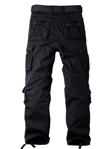 Men's Camo Cargo Work Pants 8 Pockets Tactical Ripstop Casual Pants - 32" Inseam, Black-03