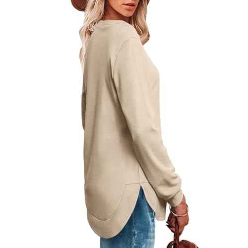 OFEEFAN Womens Sweatshirt Crewneck Long Sleeve Shirts High Low Tops Curved Hem