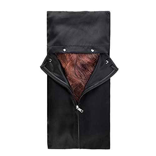 5 Pieces Satin Wigs Storage Bag Hair Extensions Holder Hairpieces Ponytail Bundles Carrier Case with Zipper Folding Hanging Protector Pouch for Travel Daily Use (Black)
