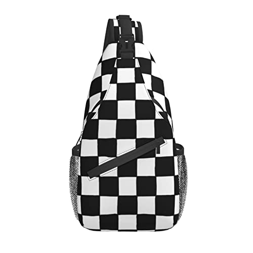 Checkered Black White Sling Backpack - Outdoor Crossbody Daypack Bag