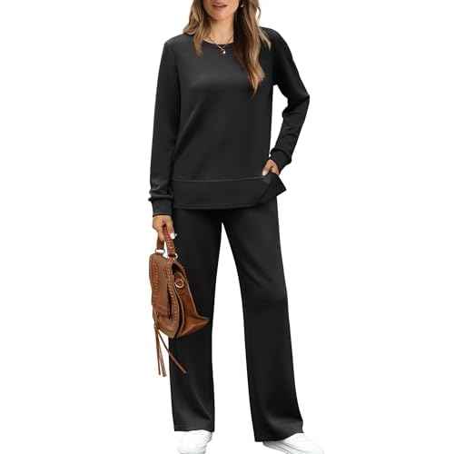 WIHOLL Women's 2 Piece Lounge Sets Sweatshirt Casual Travel Outfits Fashion Wide Leg Tracksuit Cozy Sweatsuits
