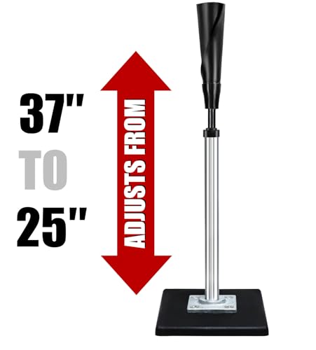 Portable Baseball Batting Tee Adjustable 25-37 Inches with Carry Bag - Silver