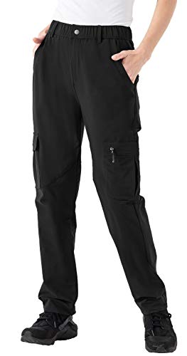 Water-Resistant Cargo Hiking Pants for Women - Quick Dry, UPF 50+, Black, Large