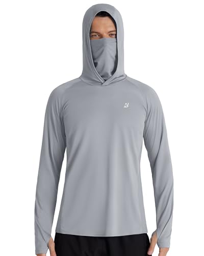 Roadbox Men's UPF 50+ Hooded Fishing Shirt Long Sleeve Sun Protection Hoodie Large Gray