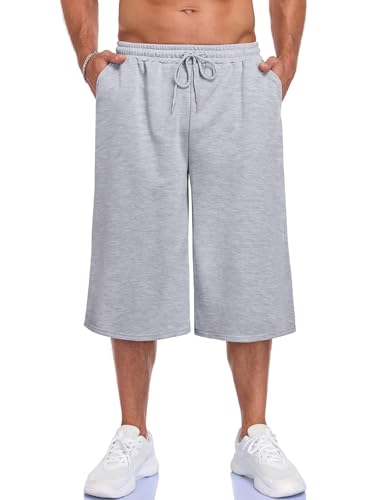 Mens Baggy Sweat Shorts Gym Athletic Basketball Summer Workout Lounge Beach - Large Gray