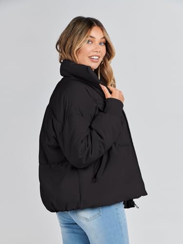 Women's Long Sleeve Quilted Puffer Jacket Winter Coat - Small Black