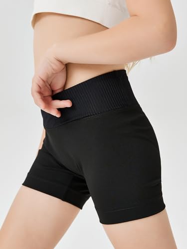 Girls Athletic Shorts Slim Tummy Control V Cross Waist Shorts - Black, 10-12 Years