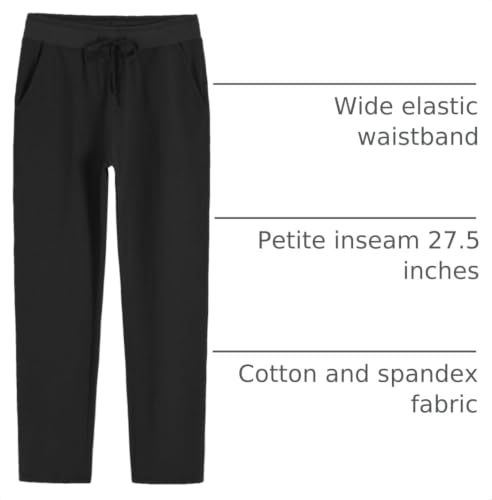 X-Large Petite Women's Cotton Sweatpants with Pockets - Black