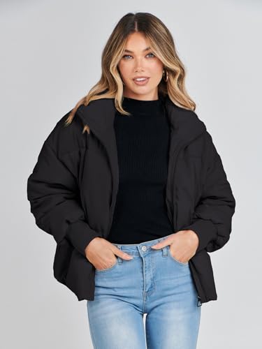 Women's Long Sleeve Quilted Puffer Jacket Winter Coat - Small Black