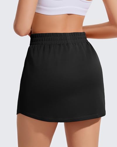 Black Women's Athletic Skirt with Pockets - High Waist Tennis Skort for Workout