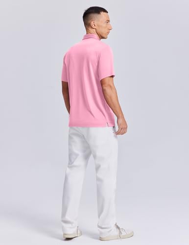 Men's Golf Shirt Short Sleeve Quick Dry Collared Polo Shirt - Large Pink