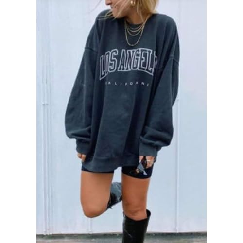 Langwyqu Women's Oversized Sweatshirt Los Angeles California Crewneck Long Sleeve Casual Loose Pullover Tops