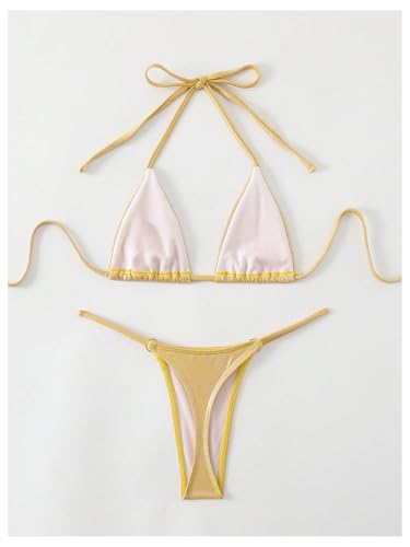Women's Metallic Bathing Suit Halter Bikini Set - Small / Plain Gold