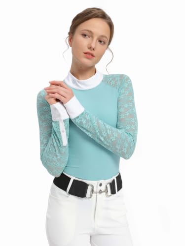 Women's Equestrian Show Shirt Long Sleeve Riding Top - Light Summer Mint Small