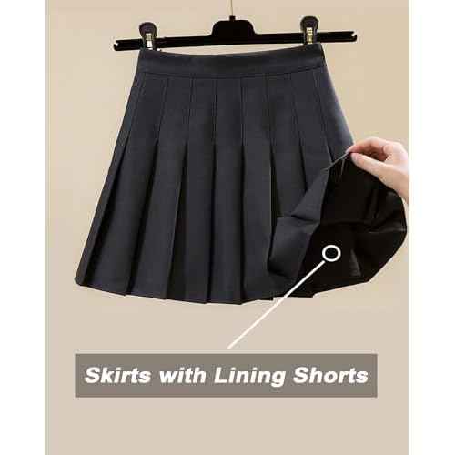 SCKTOO Womens Girl High Waisted Pleated Tennis Skirt School A-Line Skater Skirts with Lining Shorts