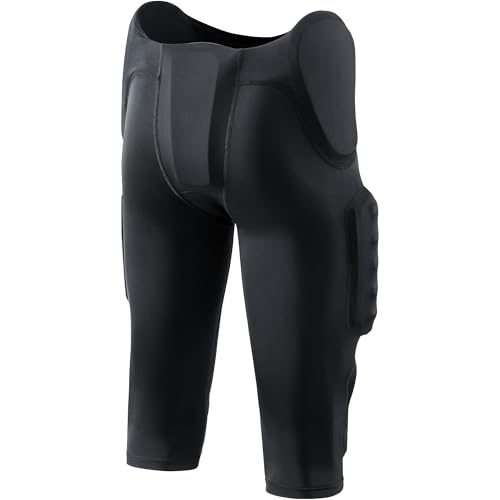 Youth Football Pants with 7 Pads - Small Black, Integrated Padding