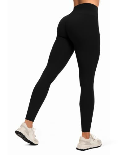 Women's High Waisted Workout Leggings with Butt Lifting - Medium Black