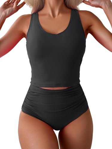 Eomenie Two Piece Tankini Swimsuits for Women Large Black Tummy Control Bathing Suit