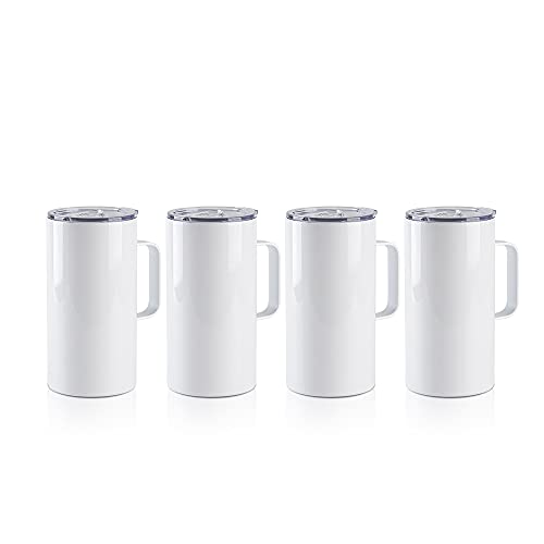 20 OZ Sublimation Tumblers with Handle - 4 Pack Stainless Steel Mugs - White