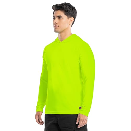 Wrangler Workwear Men's Long Sleeve UPF 40 Raglan Hoodie - Large, Safety Yellow