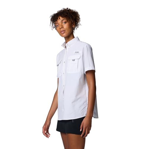 Columbia Women's PFG Bahama II Short Sleeve Fishing Shirt Large White - Sun-Blocking, Quick-Dry Outdoor Top