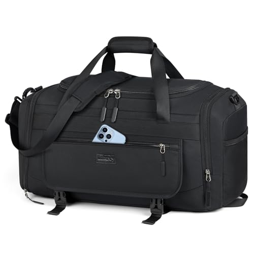 IGOLUMON 40L Waterproof Gym Duffle Bag with Shoe & Wet Compartments - Black