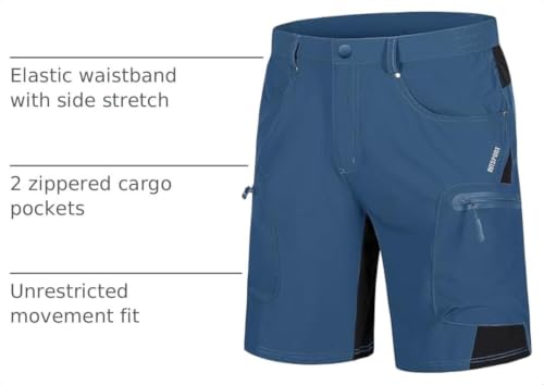 Men's Hiking Cargo Shorts 10 Inch with Zipper Pockets Quick Dry Casual Stretch for Summer - Blue Grey, Size 36