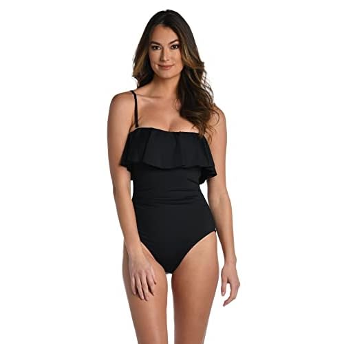 La Blanca Women's One Piece Swimsuit Ruffle Bandeau Island Goddess Bathing Suit