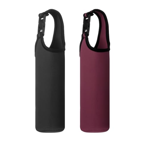 Neoprene Water Bottle Sleeves 2 Pack with Handle - Black/Dark Red