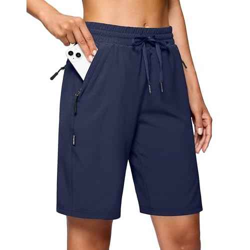SANTINY Women's 7''/ 9'' Hiking Shorts with 3 Zipper Pockets Lightweight Quick Dry Long Athletic Golf Shorts for Women Casual
