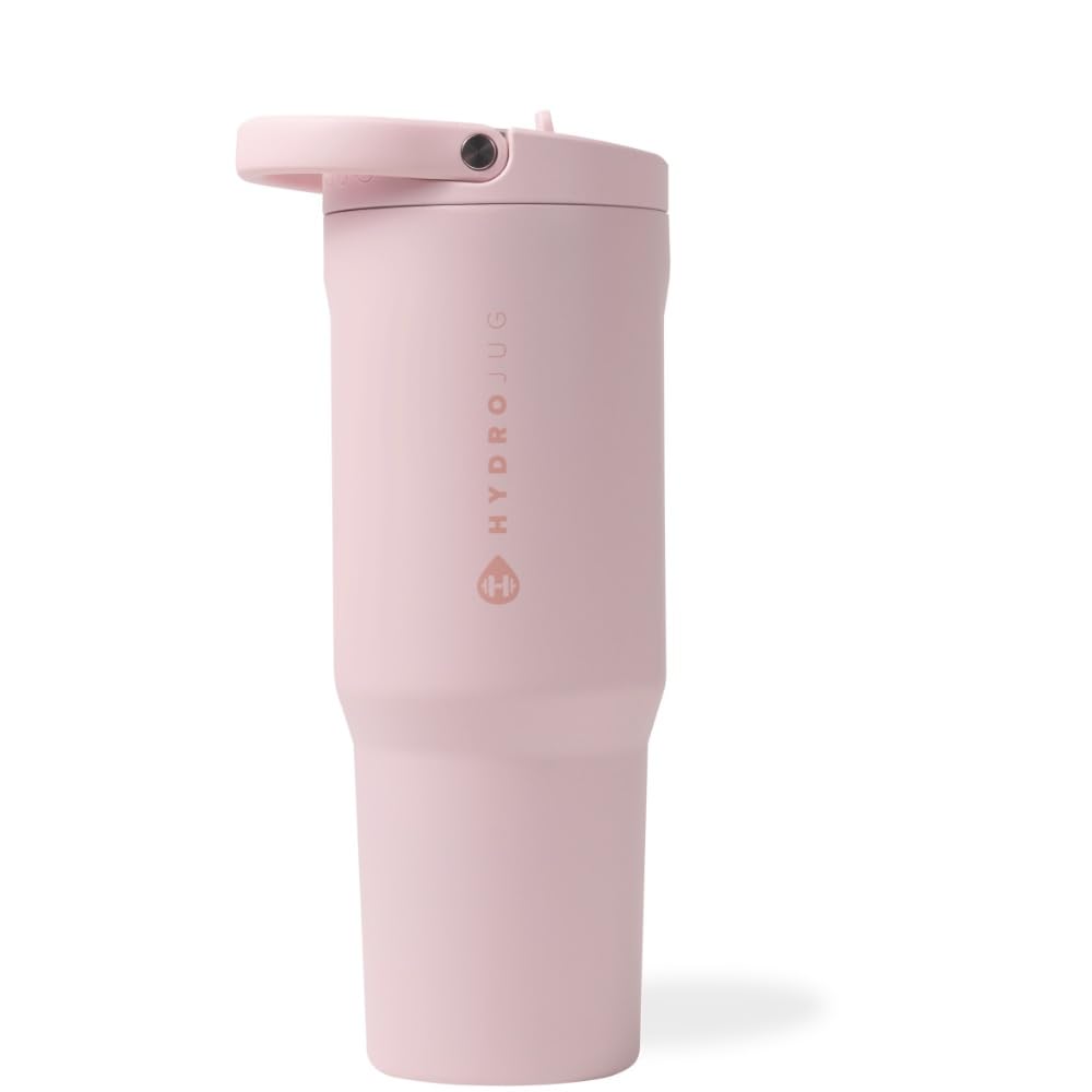HydroJug Sport - Stainless Steel Tumbler with Straw, Vacuum Insulated, 32oz Leakproof Water Bottle, Ergonomic Design, Reusable, Dishwasher Safe, Rubber Base, Durable for Gym or Outdoors, Pink Sand