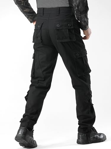 Men's Camo Cargo Work Pants 8 Pockets Tactical Ripstop Casual Pants - 32" Inseam, Black-03