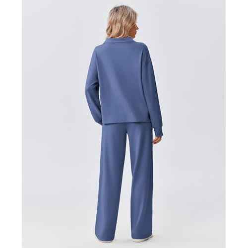PINSPARK 2 Piece Sets for Women 1/2 Zip Sweatsuit Loose Fit Sweatshirt Straight Leg Pants 2025 Matching Outfit Fall Tracksuit