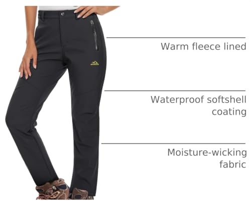 X-Small Waterproof Fleece-Lined Snow Ski Pants for Women - Black