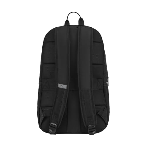 PUMA Women's Poppy Backpack in Memory Cloth with Laptop Sleeve & Water Bottle Pocket - Black/Silver