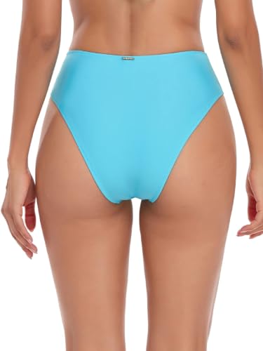 Women's High Waisted Bikini Bottoms Tummy Control Swimsuit - Large Blue2